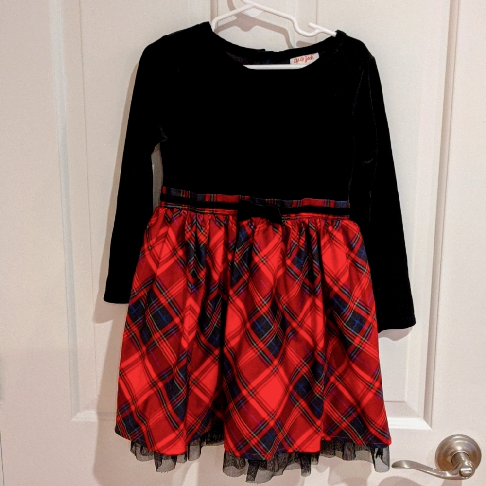 Girls Cat & Jack (Target) Black Velvet and Plaid Christmas Dress Size 4/5